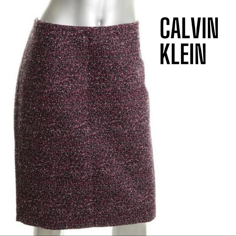 Calvin Klein NWT Purple/Magenta/Black/Cream Zinnia Lined Pencil Skirt, 12